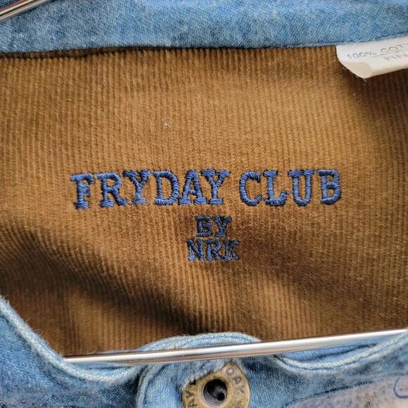 Fryday Club Button Down Shacket Mens Size XXL Blue White Plaid Aztec Cotton Long - Picture 7 of 9